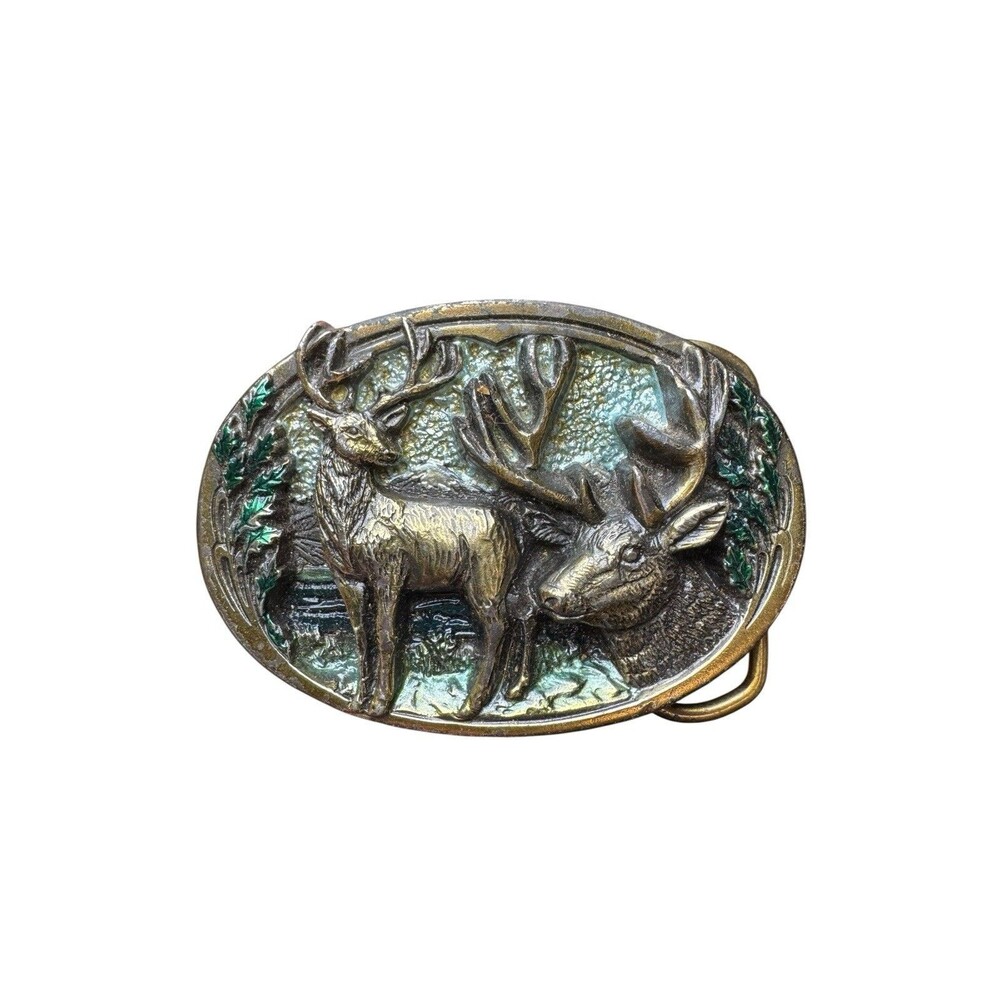 Vintage Brass Great American Deer Belt Buckle Buck Sportsman Gift Colored